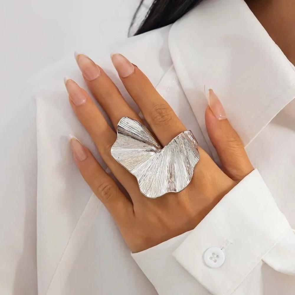 Металлическое кольцо в виде листа гинкго, золото, серебро, кольцо на палец в форме веера, кольцо на сустав для женщин, мужчин