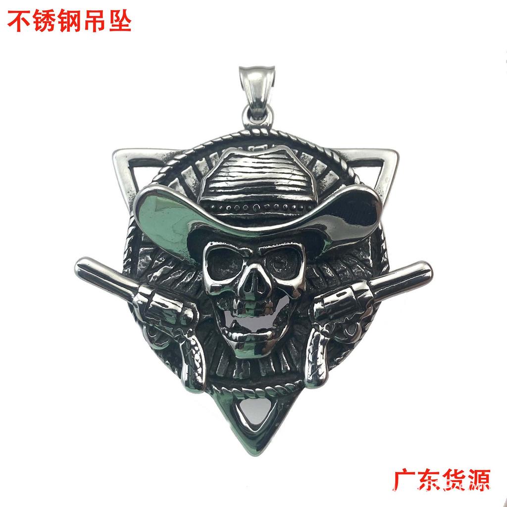 Хэллоуин Двойной Пистолет Нержавеющая Сталь Череп Кулон Личность Панк Ожерелье Винтаж Модный Мужской Ожерелье Подвеска Свитер Цепь