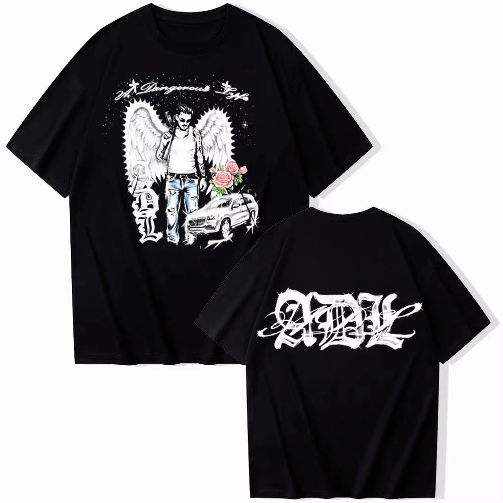 Hot Rapper Album Logo Graphic Cotton Shirt 2026 Summer New Hip Hop Y2k Style Fashion Unisexs And