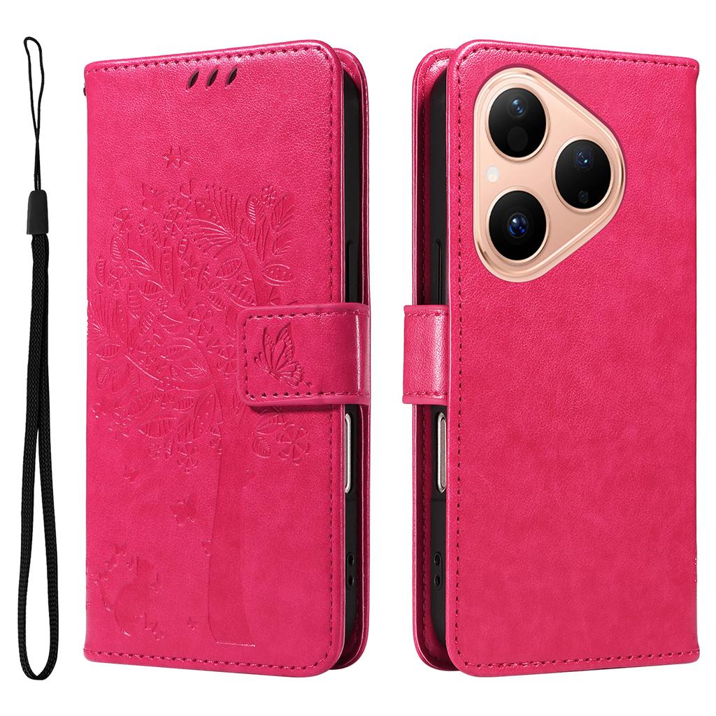 For Huawei Pura 80 Phone Case with Stand Cat Tree Pattern Leather Wallet Mobile Cover