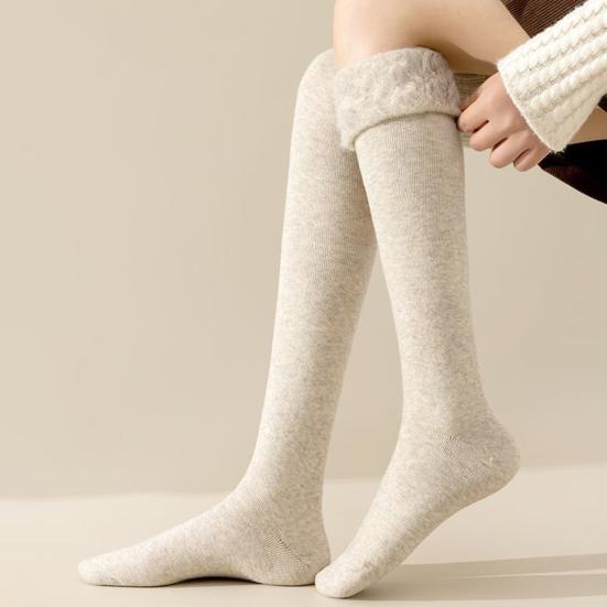 1 пара женских зимних носков Tihick Plush выше колена, противоскользящие, однотонные, теплые