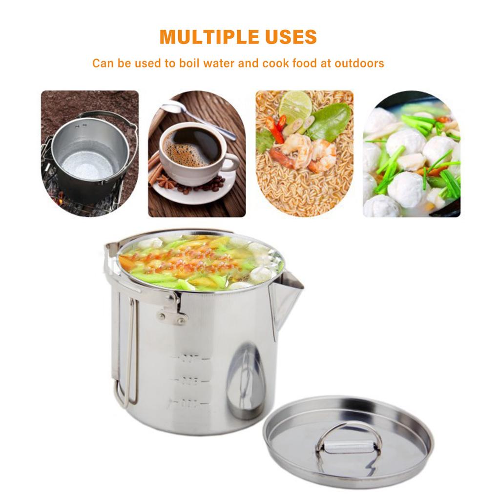 Outdoors 1.2L Kettle Stainless Steel with Lid for Cooking Boiling Water Camping Picnic Hiking