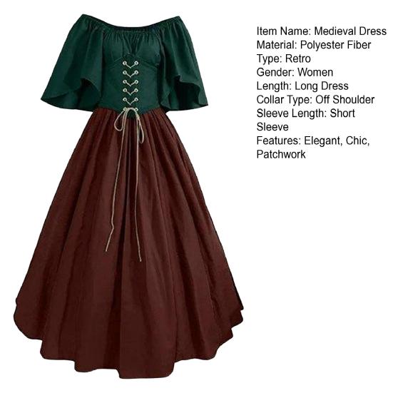 Хэллоуин Женский Костюм Эпохи Возрождения Лоскутный С Открытыми Плечами Ирландское Длинное Нижнее Платье Корсет Готическое Средневековое Викторианское Платье