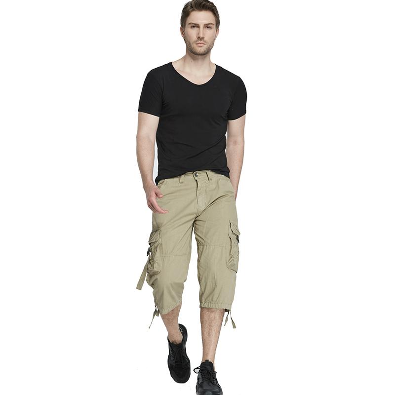Мужские шорты-карго 3/4, летние повседневные хлопковые армейские брюки с несколькими карманами
