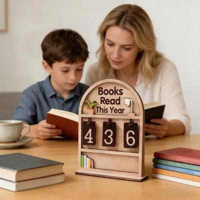 Счетчик книг, прочитанных в этом году, Отслеживатель до 999 книг, Деревянный годовой трекер челленджа по чтению, с цифрами, Украшение для книжной полки, Подарок для книголюбов