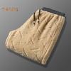 Winter Men Pants Thick Fleece Drawstring Elastic Waist Heat Retention Zipper Pockets Solid Color Warm Sport Travel Work Trousers