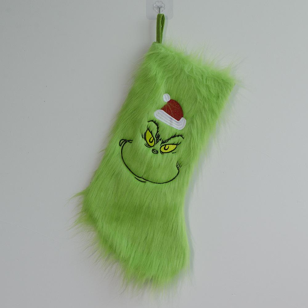 New Christmas Tree Decor Funny Green Christmas Socks Green Hair Monster Decor Children's Christmas Gifts Socks Candy Bags