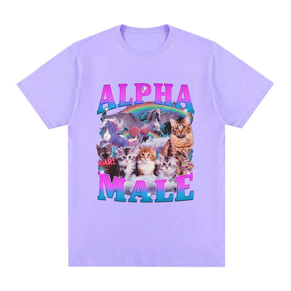 Alpha Male Kitten Cat Unicorn Rainbow Funny Meme Graphic T-shirt Men Women Fashion Short Sleeve T-shirts Cotton Casual T Shirts
