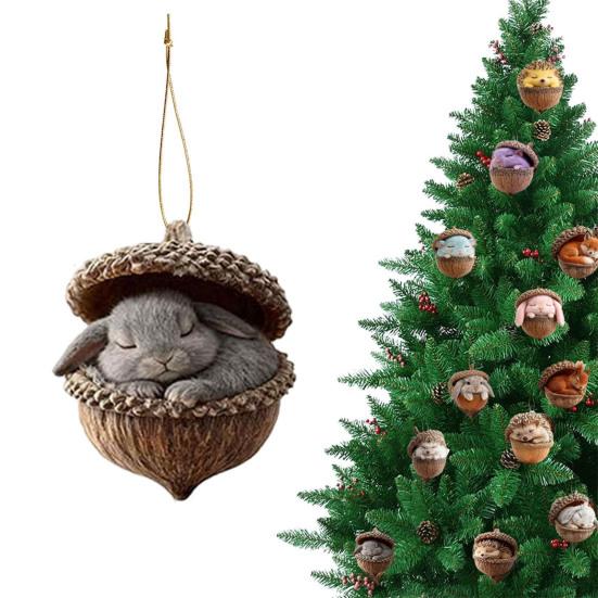 Шарм-подвеска в виде животного-шишки, легко подвешивается, акриловое рождественское подвесное украшение на праздничную тематику, яркий цвет, животное-орнамент