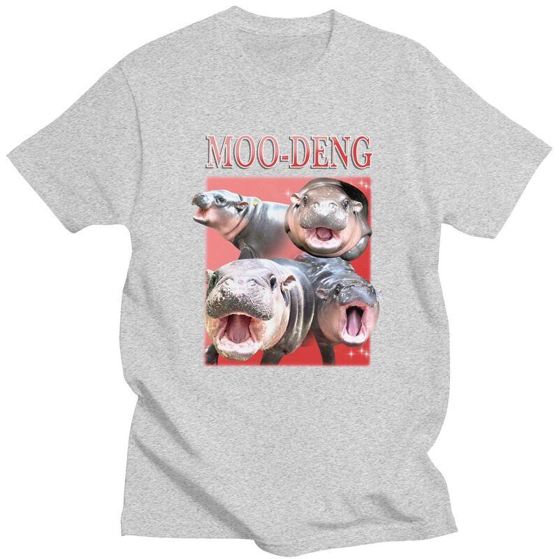 Custom Moo Deng Hippo Meme T Shirts for Men Pure Cotton Tees Tshirts Tshirt Clothes