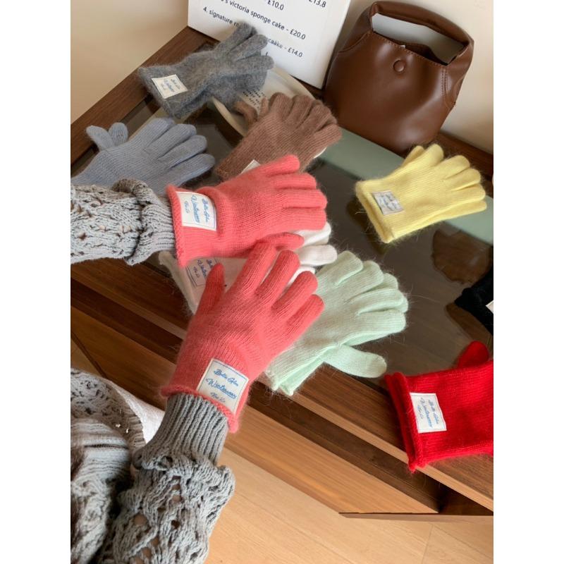 Перчатки без пальцев из смесовой кроличьей шерсти, синие, однотонные, свежие женские корейские осенне-зимние теплые перчатки без пальцев