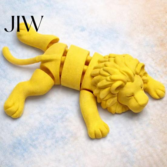 Movable Joint Action Figures 3D Printed Lying Lion Figurine with Joints, Poseable Animal Stress Relief Fidget Toys Model for Desk Decoration, Creative