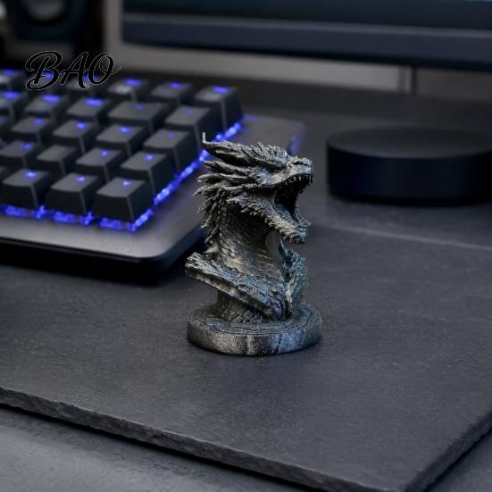 Detailed Dragon Ornament Head Figurine, 3D Printed Fantasy Statue, Mythical Industrial Style Art Animal Sculpture for Home Office Desk Decor,