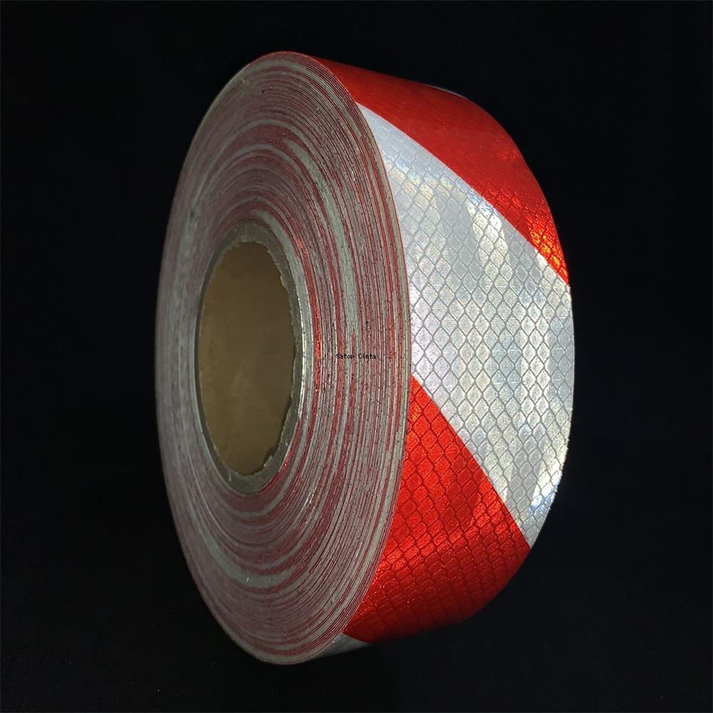 5cm*5m White-Red Retro Reflective Film Micro Prism Twill Reflect Tape Waterproof Adhesive Vinyl Safety Reflector Sticker For Car