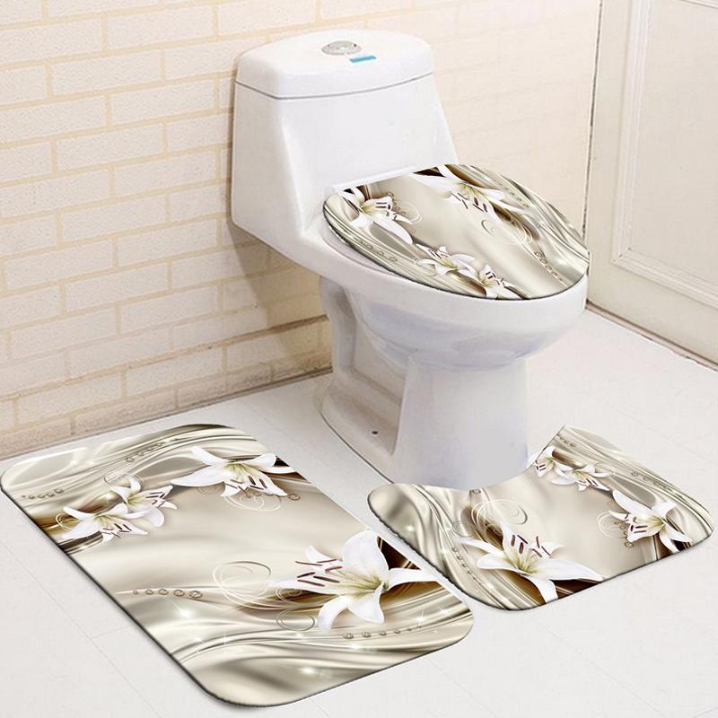 Набор занавесок для душа в ванной комнате Сиденье для унитаза Коврики и коврики для ванной Нескользящие ковры Чехлы для унитаза Водонепроницаемая занавеска для ванны с 12 крючками Домашний декор Ванная комната