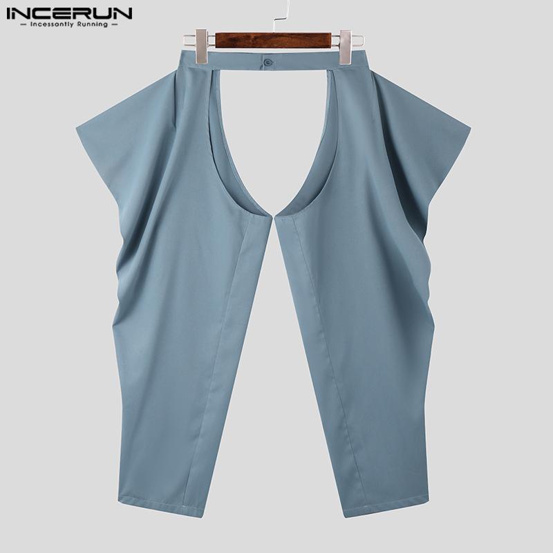 INCERUN Мужские длинные брюки с пуговицами на талии и полым шаговым швом, повседневные брюки с широкими штанинами