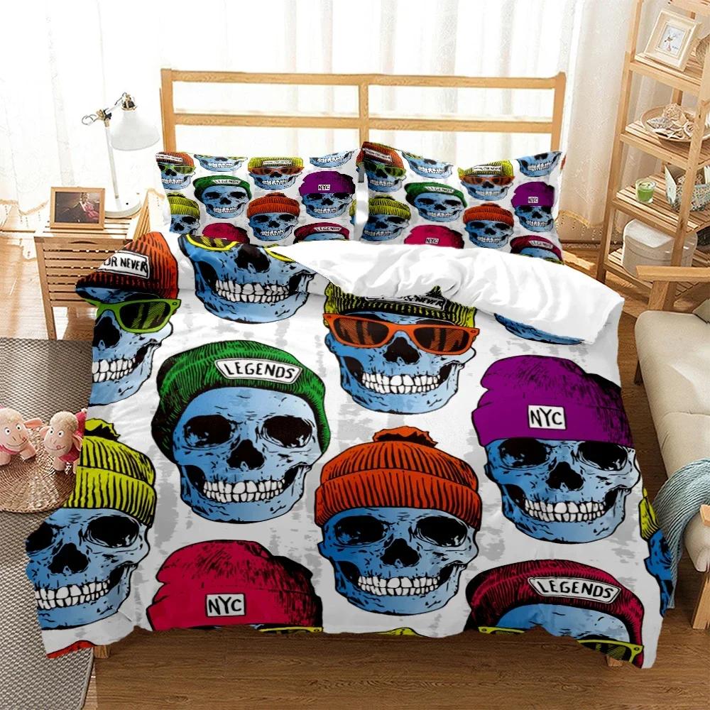 3D Print Mysterious Colored Skeleton Comfortable Duvet Cover Pillowcase Bedding Set Children Bedroom Decoration Home Textile