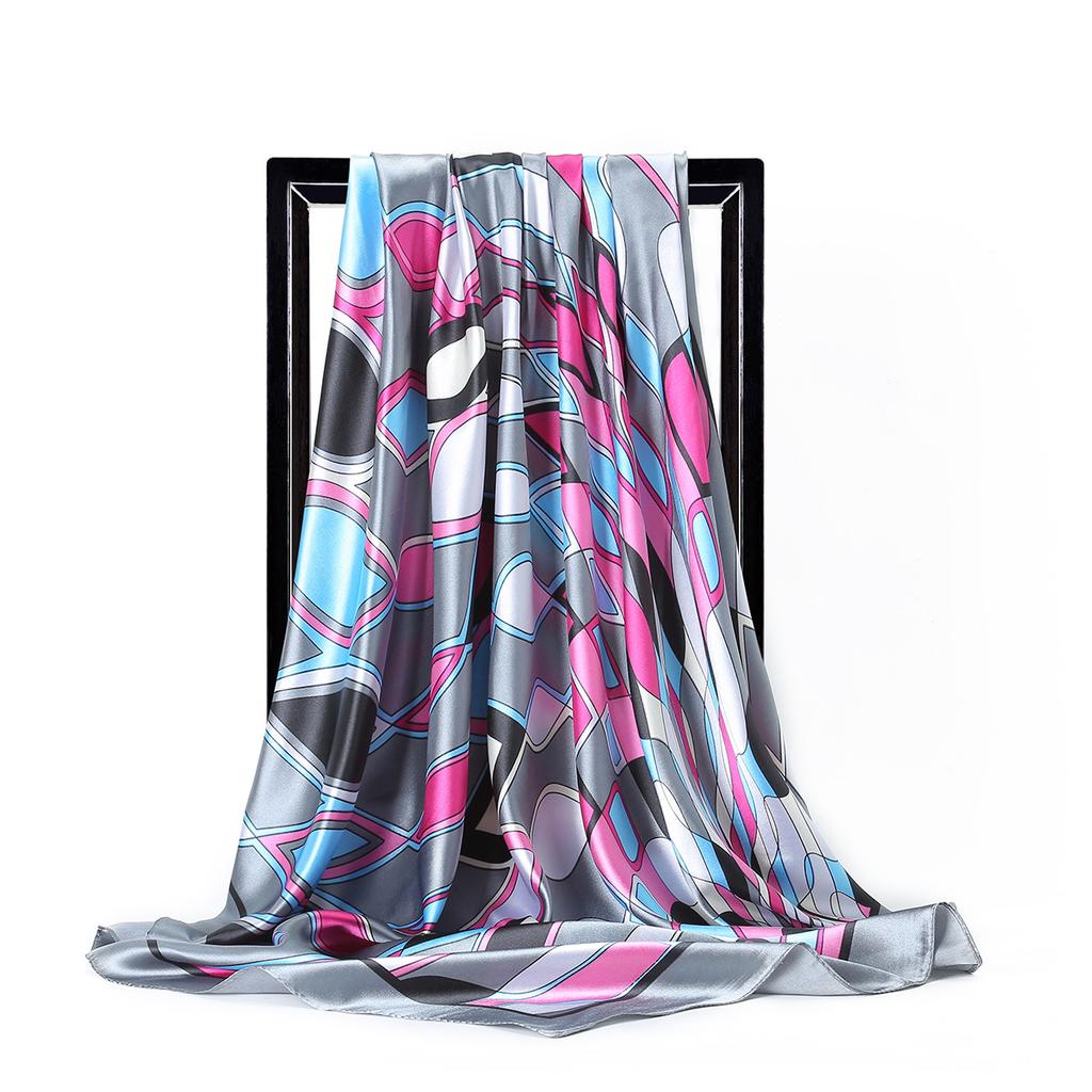 Women Fashion Square Vintage Print Satin Neckerchief Sun-Proof Scarf Scarves Shawl High Quality 1PC 90*90cm