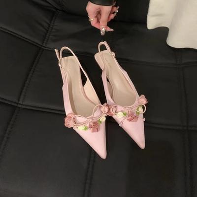 Мода 2024 года, новая весенне-осенняя мода, цветочные милые заостренные туфли с неглубокой горловиной, бантом и пряжкой-иглой, повседневные тонкие женские туфли на высоком каблуке