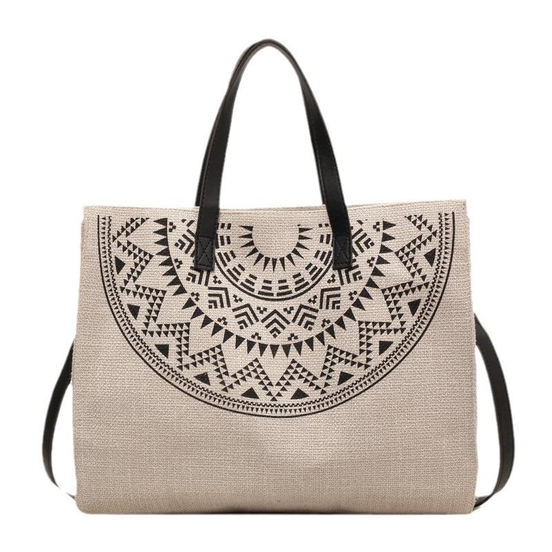 Women's Handbag Professional Commuter Shoulder Printed Canvas Bag Stylish Simple Large Capacity Mommy Tote Bag