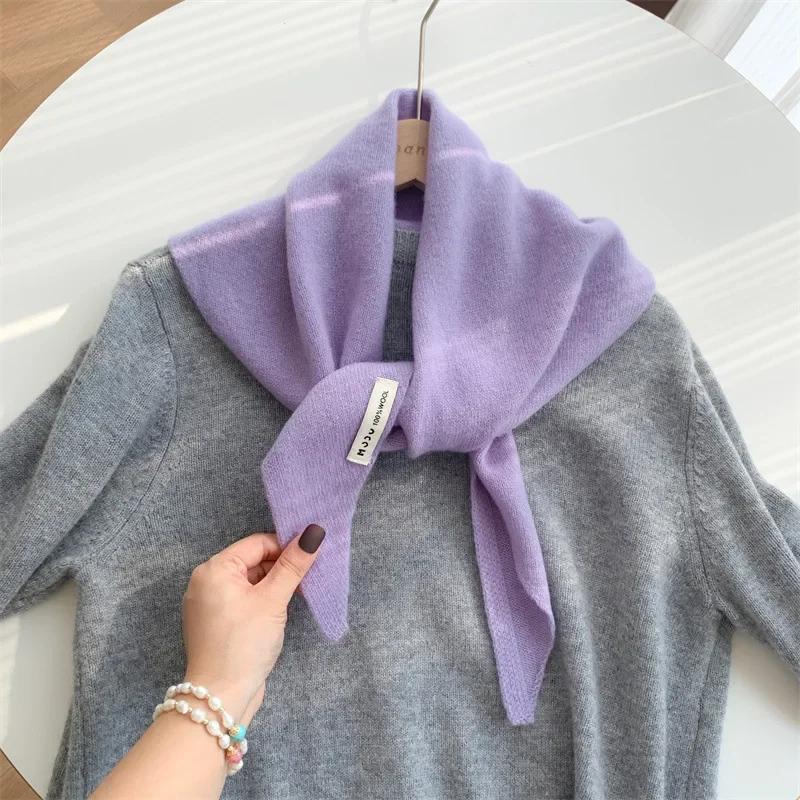 British Korean Style Niche Wool Knitted Triangular Scarf Women Headscarf Knitted Scarf Multi-functional Warm Knitted Scarf