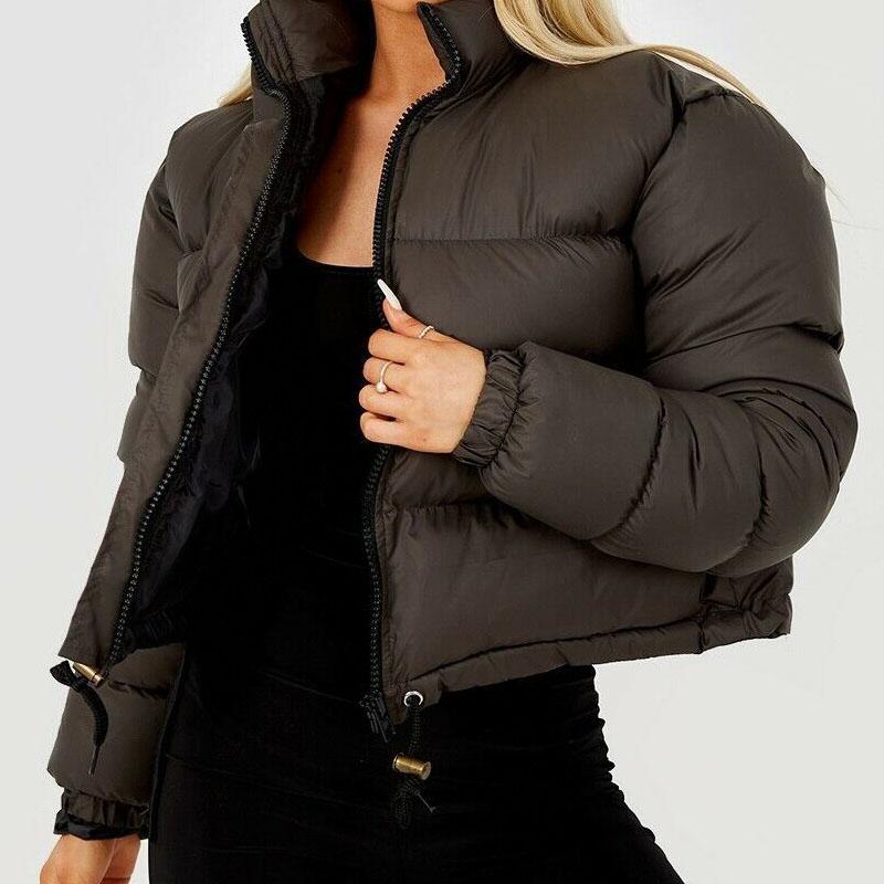 Зимние теплые куртки с воротником-стойкой и длинными рукавами на молнии, короткие хлопковые стеганые куртки