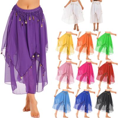 Шифоновая юбка Индийский танец Юбка для танца фламенко Сценическая юбка Костюмы для танца живота Юбка с блестками Декор из бисера