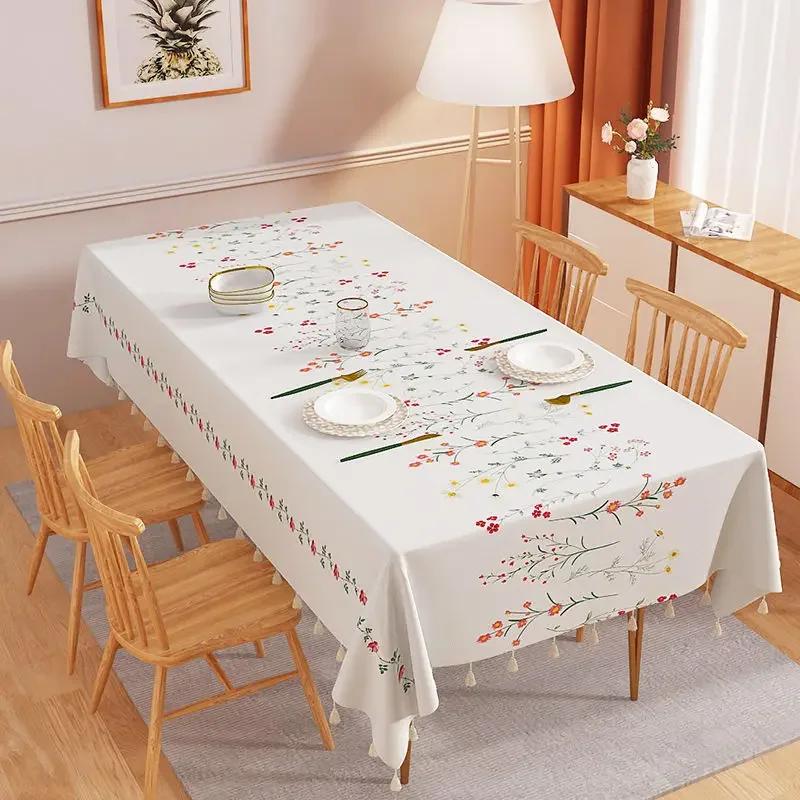 Прямоугольная скатерть с кисточками, домашний минималистичный коврик для обеденного стола, водостойкая, маслостойкая, легко чистящаяся ткань для журнального столика