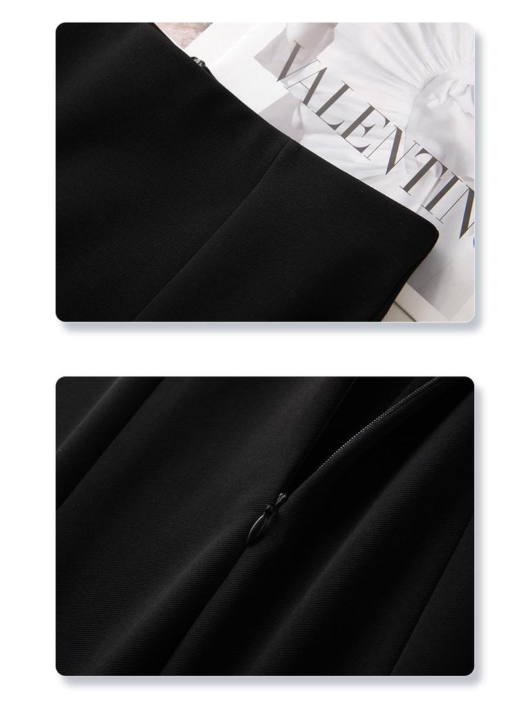 Women's High-Waist Black Fishtail Midi Skirt - Spring 2025 Collection, Elegant Mid-Length Bodycon Design