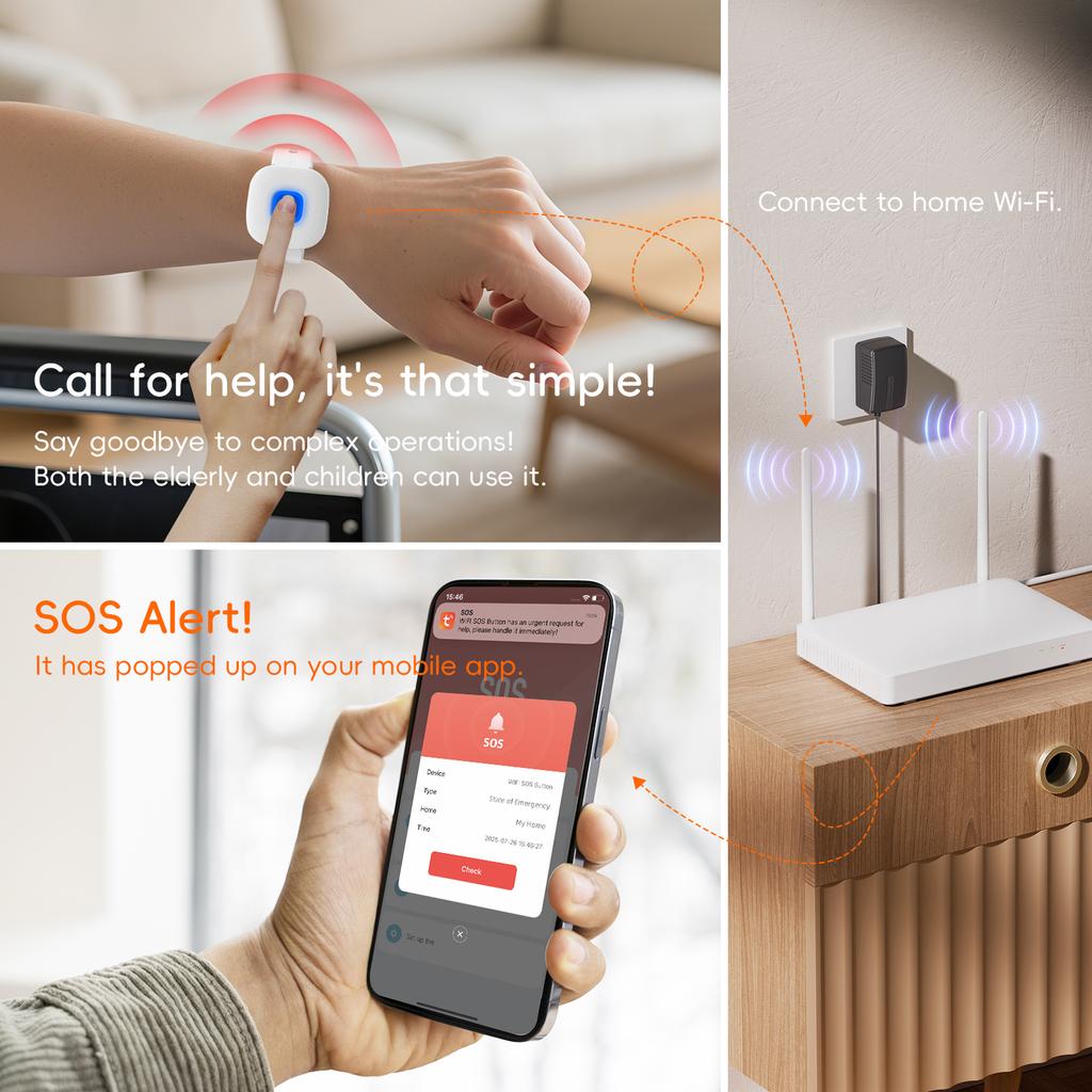 Waterproof Tuya Smart Wifi Safety SOS Bracelet Emergency Alert SOS Watch Elderly Fall Alarm SOS Call Panic Button