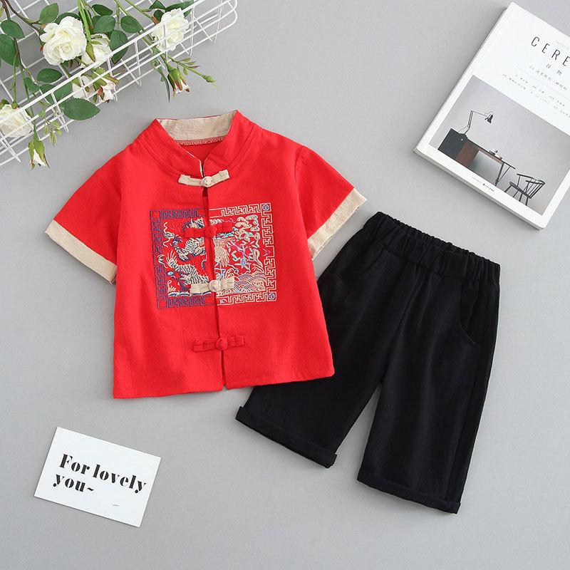Детский костюм ханбок для мальчиков в стиле Тан, детский летний костюм в китайском стиле с короткими рукавами из хлопка и льна, детский ретро-стиль династии Мин