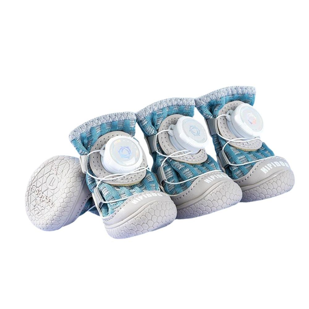 4Pcs/Set Outdoor Mesh Button Dog Shoes Summer Breathable Reflective Anti-slip Dogs Footcovers Soft Sole Comfortable Dog Footwear