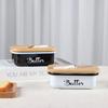 Practical Airtight Butter Dish Rectangular With Spatula Butter Storage Container Bamboo Cover Iron Butter Keeper Bread