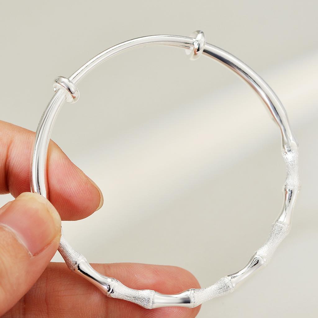 Bamboo Push Pull Bracelet, Female Step By Step Ascending, Frosted Bamboo Bracelet, New White Copper Plated Silver Bracelet