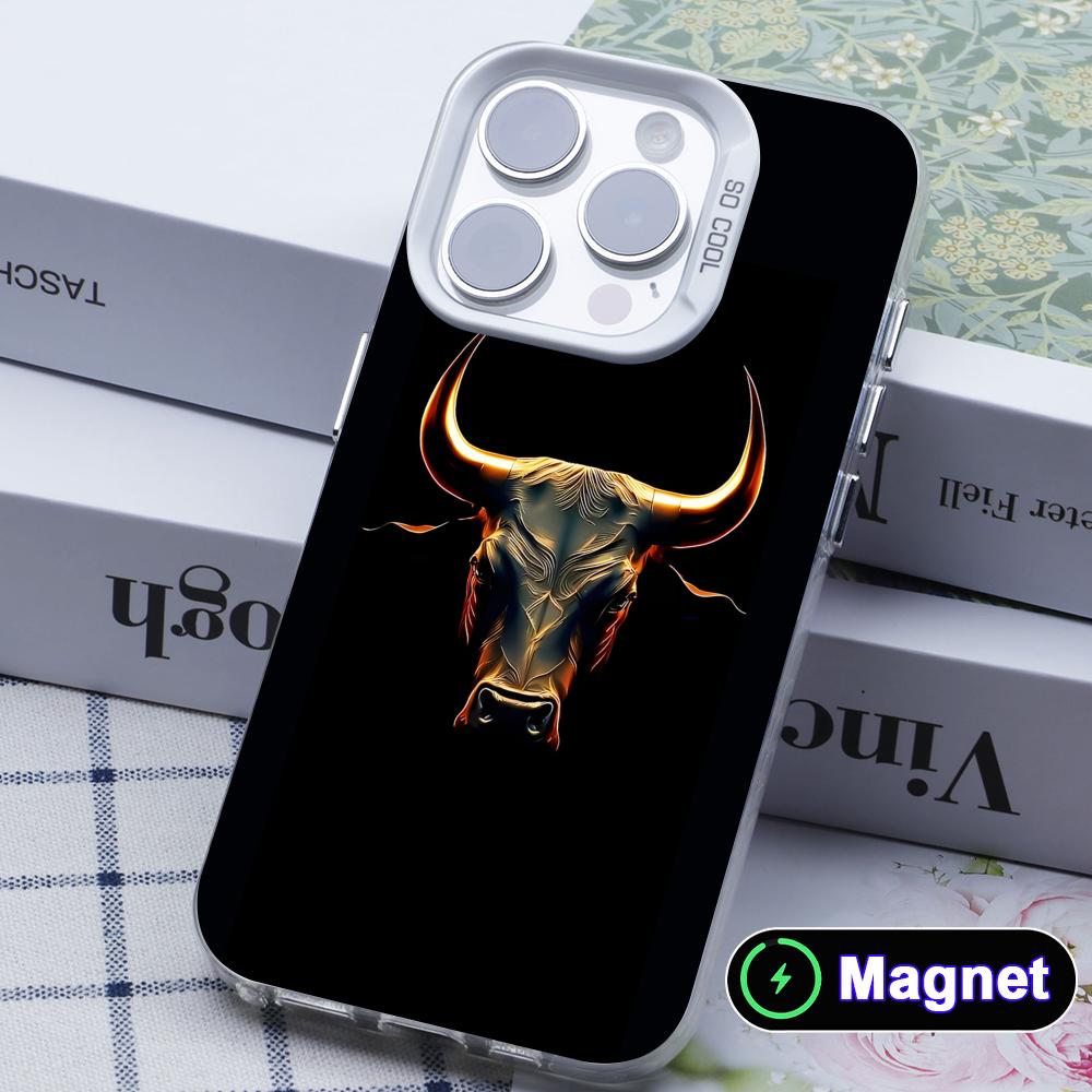 Чехол для телефона с головой быка для iPhone 17 16 15 14 13 12 11 X XR XS Air Pro Max Plus Цветной Серебристый Чехол MagSafe