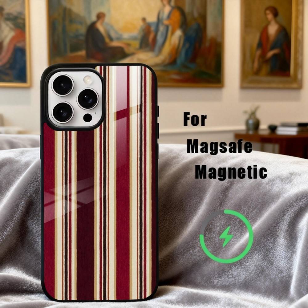 Чехол для телефона B-Бордовый W-Белая полоска Для iPhone17,16,15,14,13,12,11 Plus,Pro Max Магнитный Для Magsafe Беспроводная зарядка