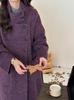 Фиолетовое двустороннее кашемировое пальто из альпаки, воротник-стойка, длина до колена, пояс на талии, свободный крой, корейский стиль, для осени/зимы 2025.