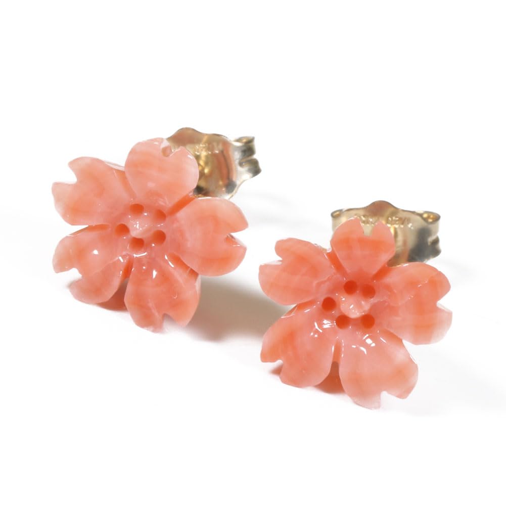 Pink Coral Deep Sea Earrings Cherry Blossom Flower Gold Filled Undyed SANSUI