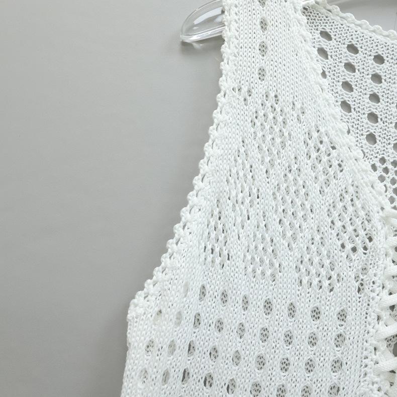 Летний жилет, вязаное сексуальное платье с v-образным вырезом, темпераментное свободное пляжное платье без рукавов