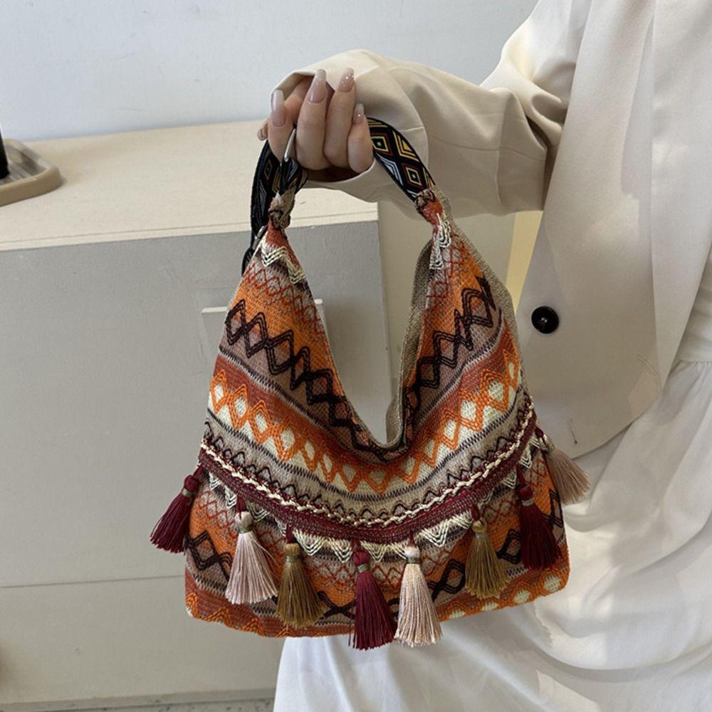 Плетеная сумка в этническом стиле, сумки через плечо, большая вместимость, сумка-тоут в богемном стиле, сумка через плечо с бахромой, для активного отдыха