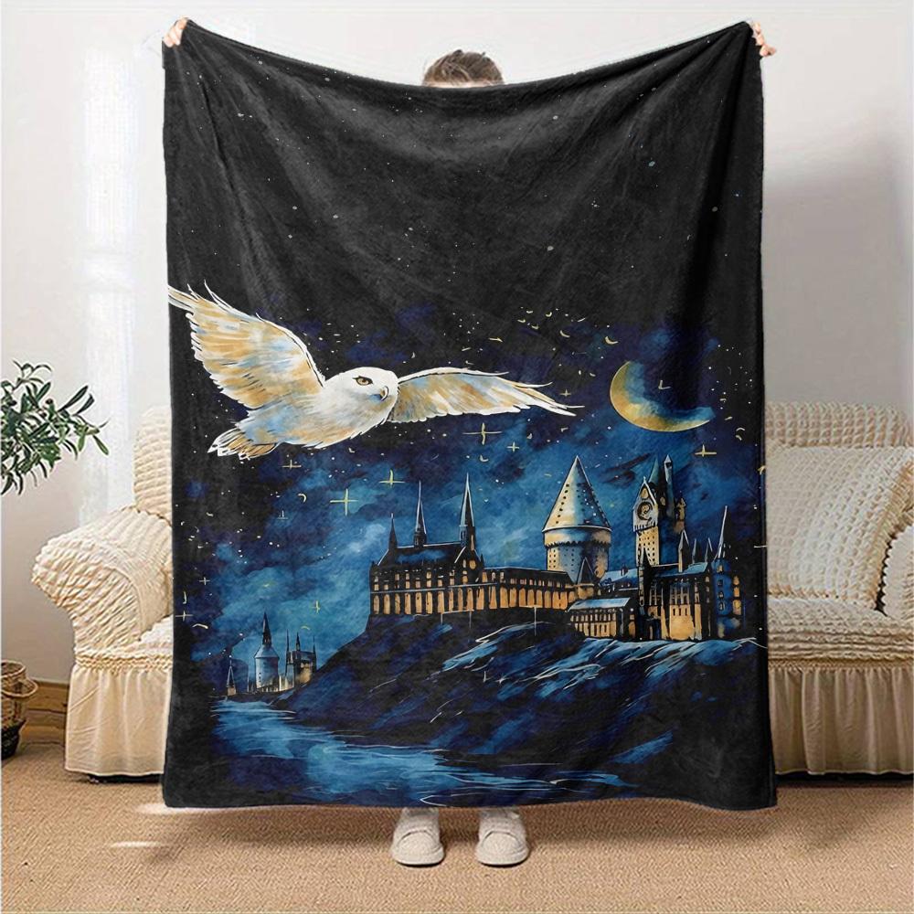1pc Hogwarts Owl Flannel Blanket Soft Warm Throw for Home, Office, Travel, All-Season Cozy Bedding Gift L1482