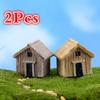 2 Pcs Mini Wooden House Figurines Micro Landscape Dollhouse Ornaments Mini Craft Miniatures Mini Craft Micro Landscaping Decor