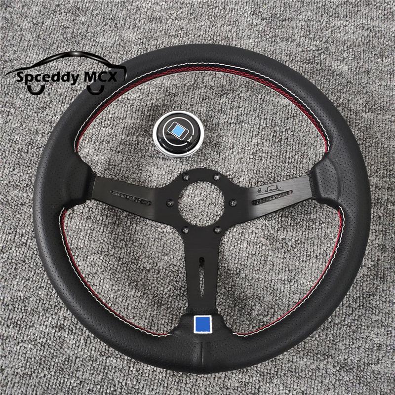 Spceddy For Steering Wheel 14inch 350mm Perforated Leather Concave Car Sports Steering Wheel