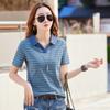 Summer Women's T-shirt POLO Collar Striped Lapel Comfortable Casual Short Sleeve T-shirt