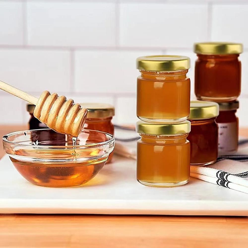 20Pcs Hexagonal Honey Glass Jars with Wood Dippers 45mL Small Glass Bottle with Lid for Baby