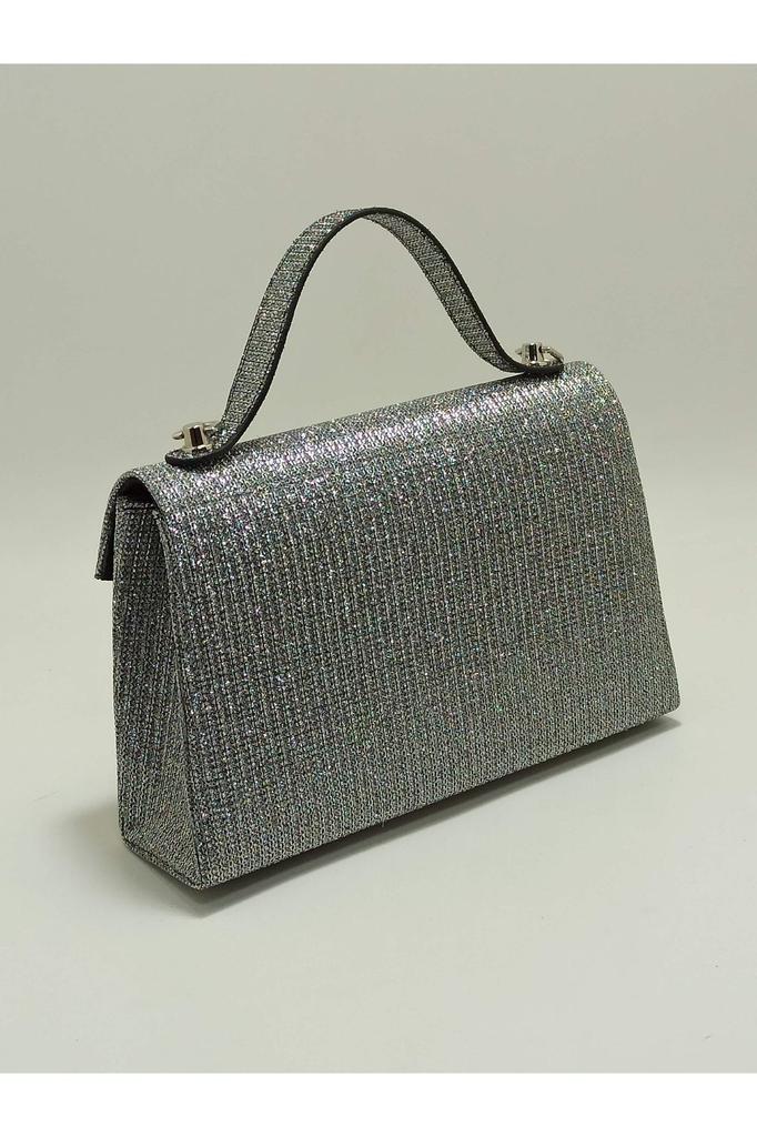 Women's Stylish and Useful Evening Dress Bag Women's Silvery Black Breasted Fabric Silver Chain Strap Evening Bag