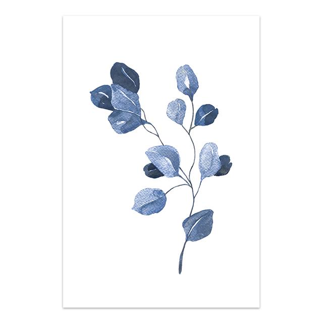 Branches and Leaves Canvas Painting Indigo Blue Botanical Posters and Prints Navy Blue Wall Picturefor Living Room Home Decor