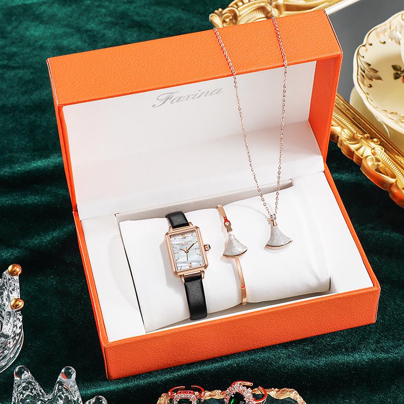 Dropshipping Ladies Luxury High Quality Wristwatch Bracelet Necklace 3 in 1 Valentine's Day Gift Set Women Quartz Watches Set