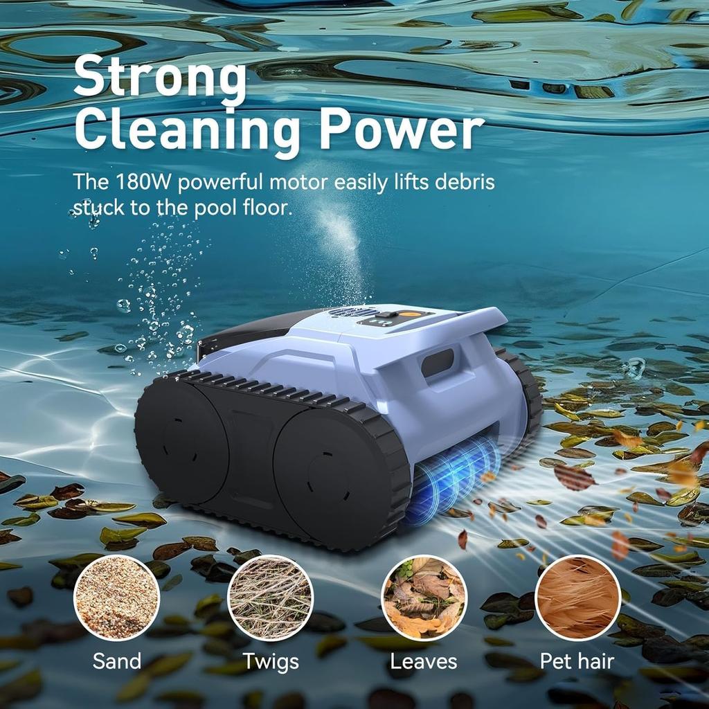 (2025 New) Cordless Robotic Pool Cleaner Pool Robot Vacuum for inground Pools, Floor/Wall/Waterline Cleaning/Smart Navigation, 185Mins Runtime Pool