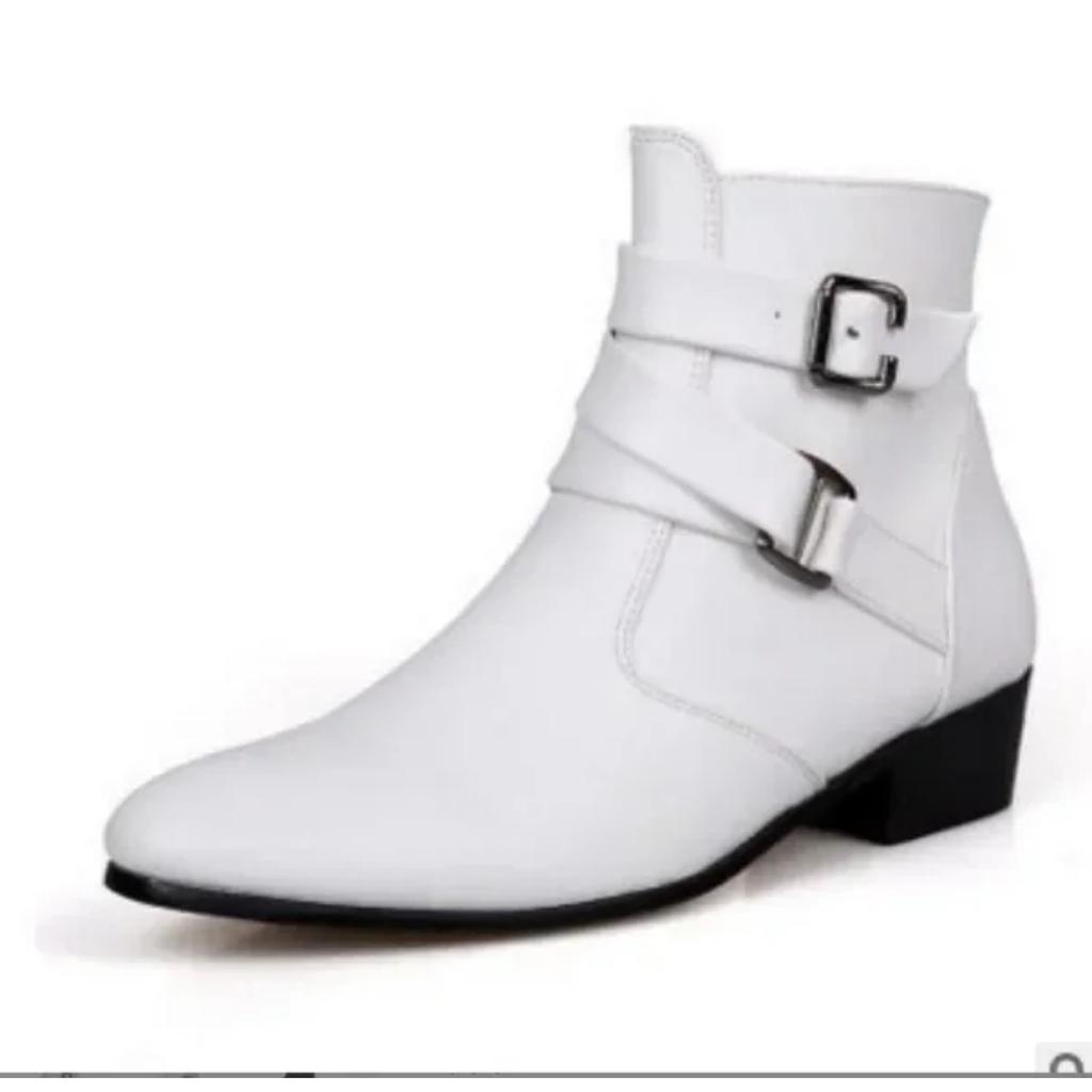 Men Spring Autumn Pointed Toe Height Increase Chelsea Ankle Boots Western High Top Casual Shoe PU Leather 2025